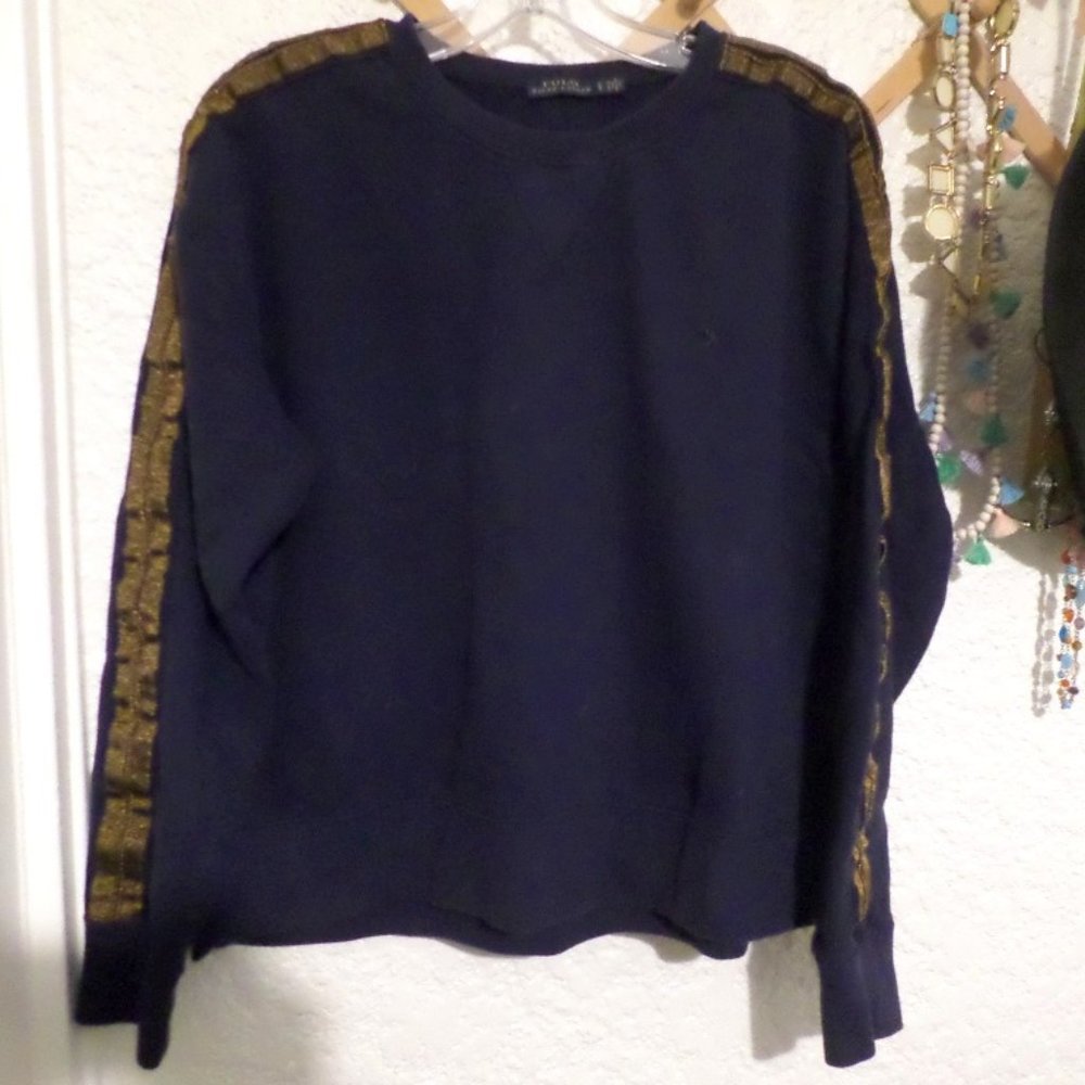 Polo Ralph Lauren Women's Gold Trim Navy Blue Sweatshirt Sz L
